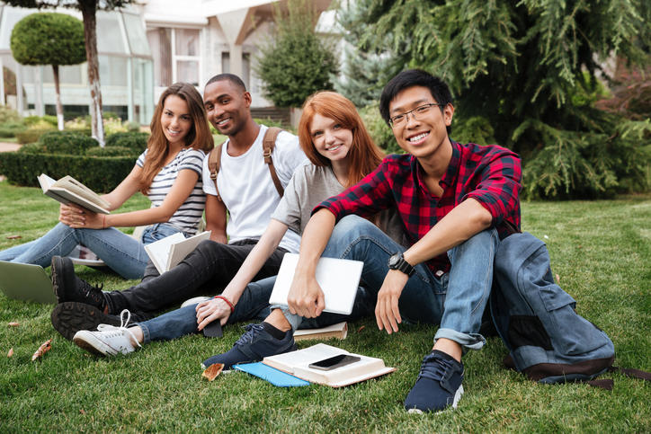 Students sitting on the campus