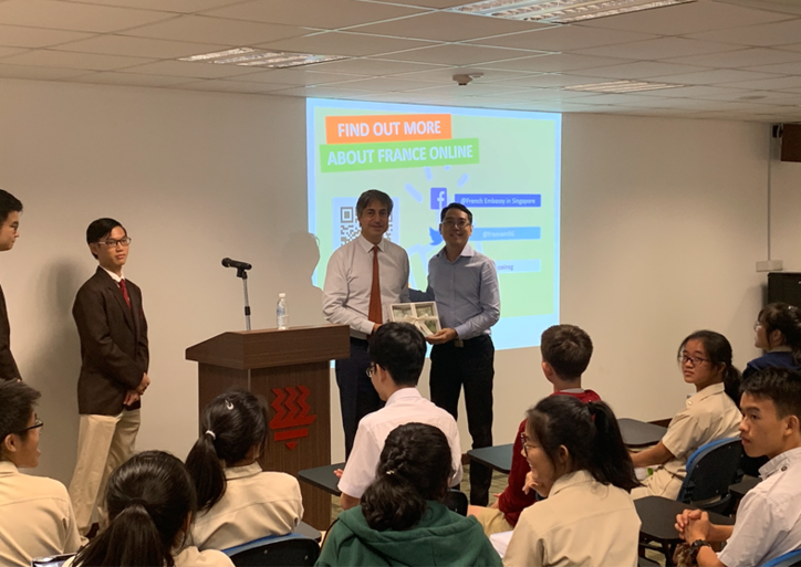 French Ambassador Marc Abensour in a classroom at Hwa Chong Institution
